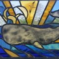 Sperm Whale - (Private Commission) Glass Panel, Painted, Fired and Leaded Glass, 80X50cm approx 2021